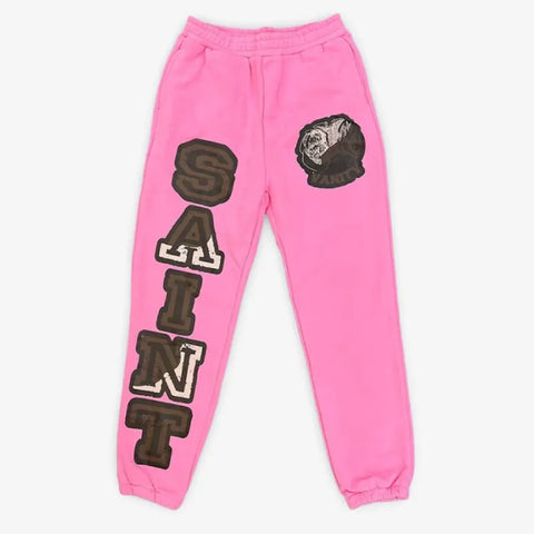 SAINT VANITY Pink Varsity Print Jogger Sweatpants