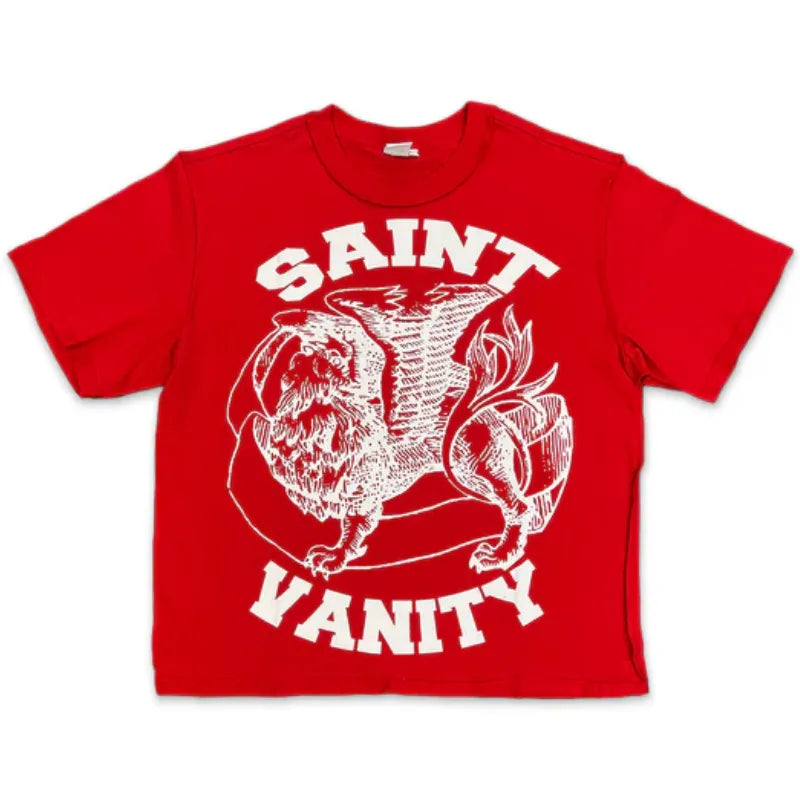 SAINT VANITY GRIFFIN SKETCH VINTAGE WASH T‑SHIRT RED