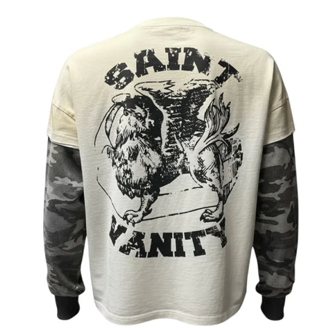 SAINT VANITY Grey Camo Mock Layer Long Sleeve Tee