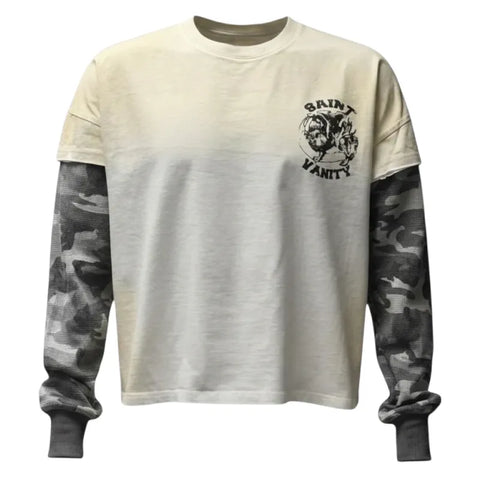 SAINT VANITY Grey Camo Mock Layer Long Sleeve Tee