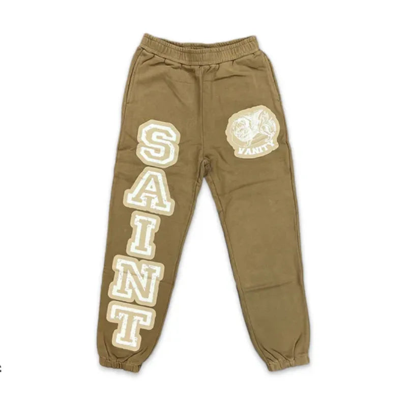 SAINT VANITY Khaki Varsity Print Jogger Sweatpants