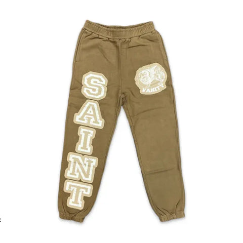 SAINT VANITY Khaki Varsity Print Jogger Sweatpants