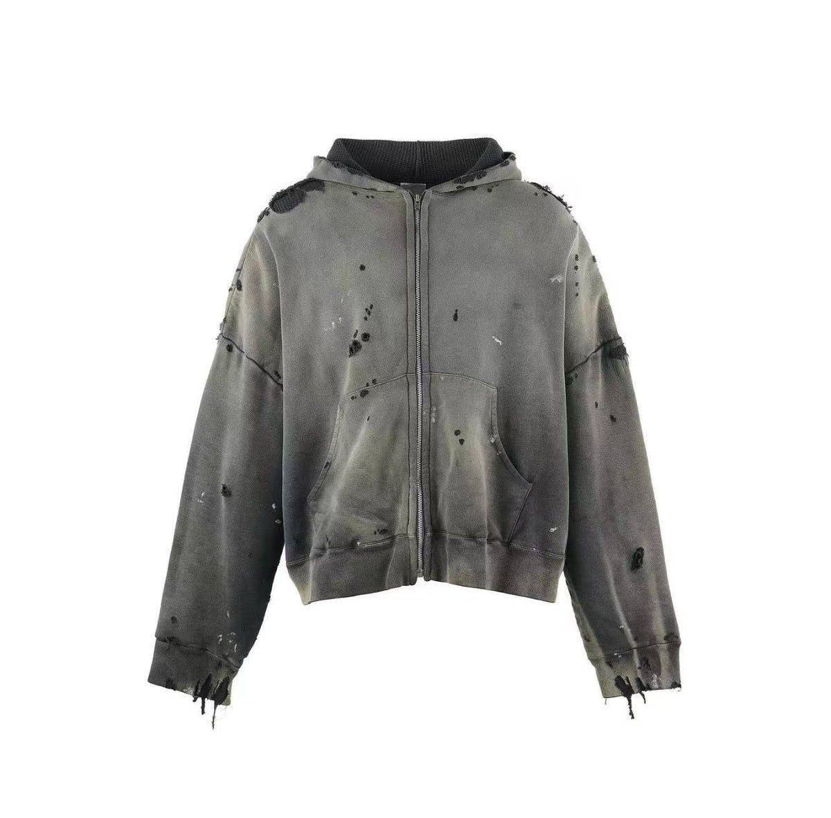 Saint MXXXXXX Distressed Paint Splatter Zip Up Hoodie