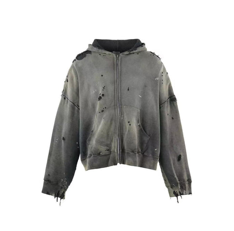 Saint MXXXXXX Distressed Paint Splatter Zip Up Hoodie