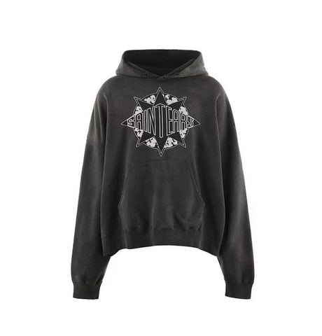 Saint Tears Star Logo Vintage Washed Black Cropped Hoodie