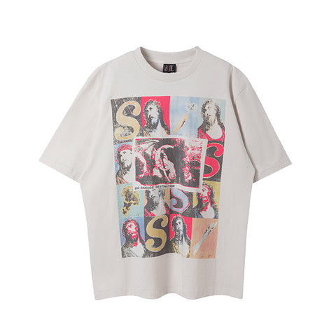 Saint Michael Big Damage Destination Collage Vintage Off‑White Tee