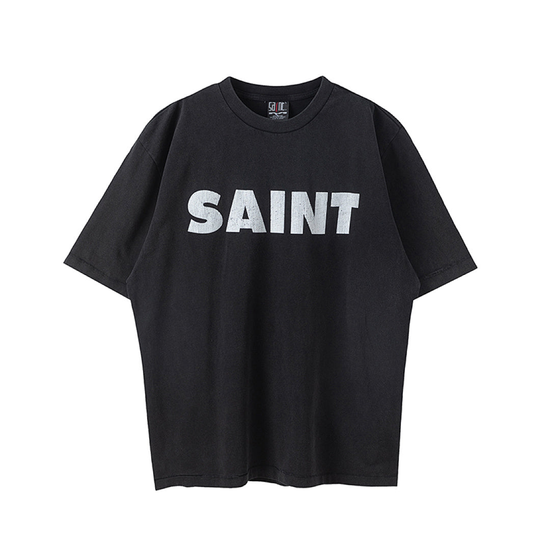 SAINT Large Logo Minimal Oversized Streetwear T‑Shirt