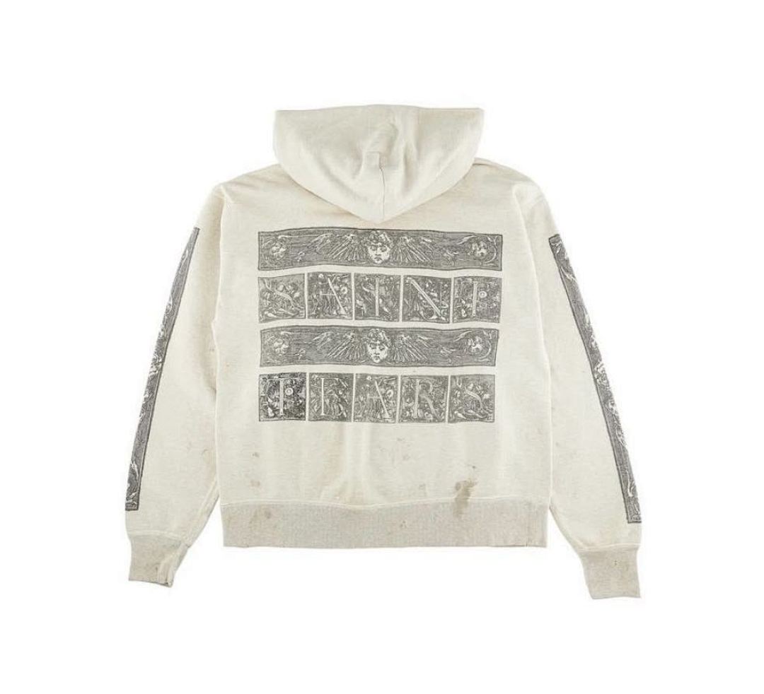 Saint Michael Saint Tears Woodcut Print Vintage Off‑White Hoodie