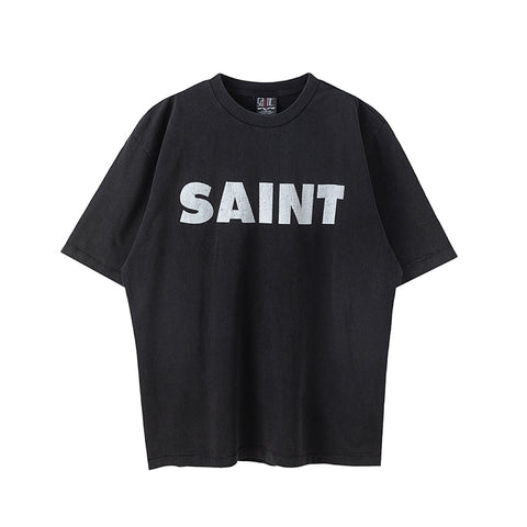 SAINT Large Logo Minimal Oversized Streetwear T‑Shirt