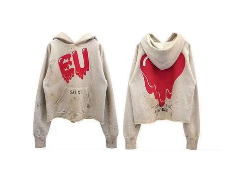 Saint Michael EU Dripping Heart Vintage Stained Cropped Hoodie