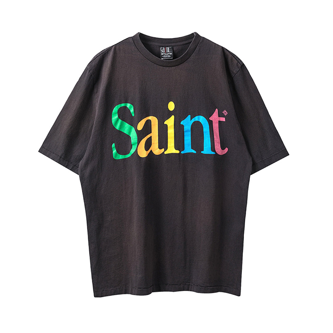 Multicolor Saint Script Logo Oversized Streetwear T‑Shirt