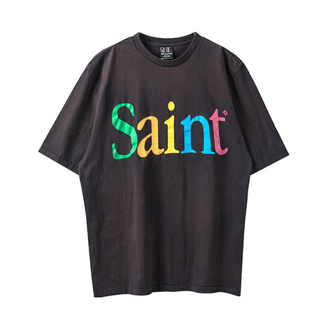 Multicolor Saint Script Logo Oversized Streetwear T‑Shirt
