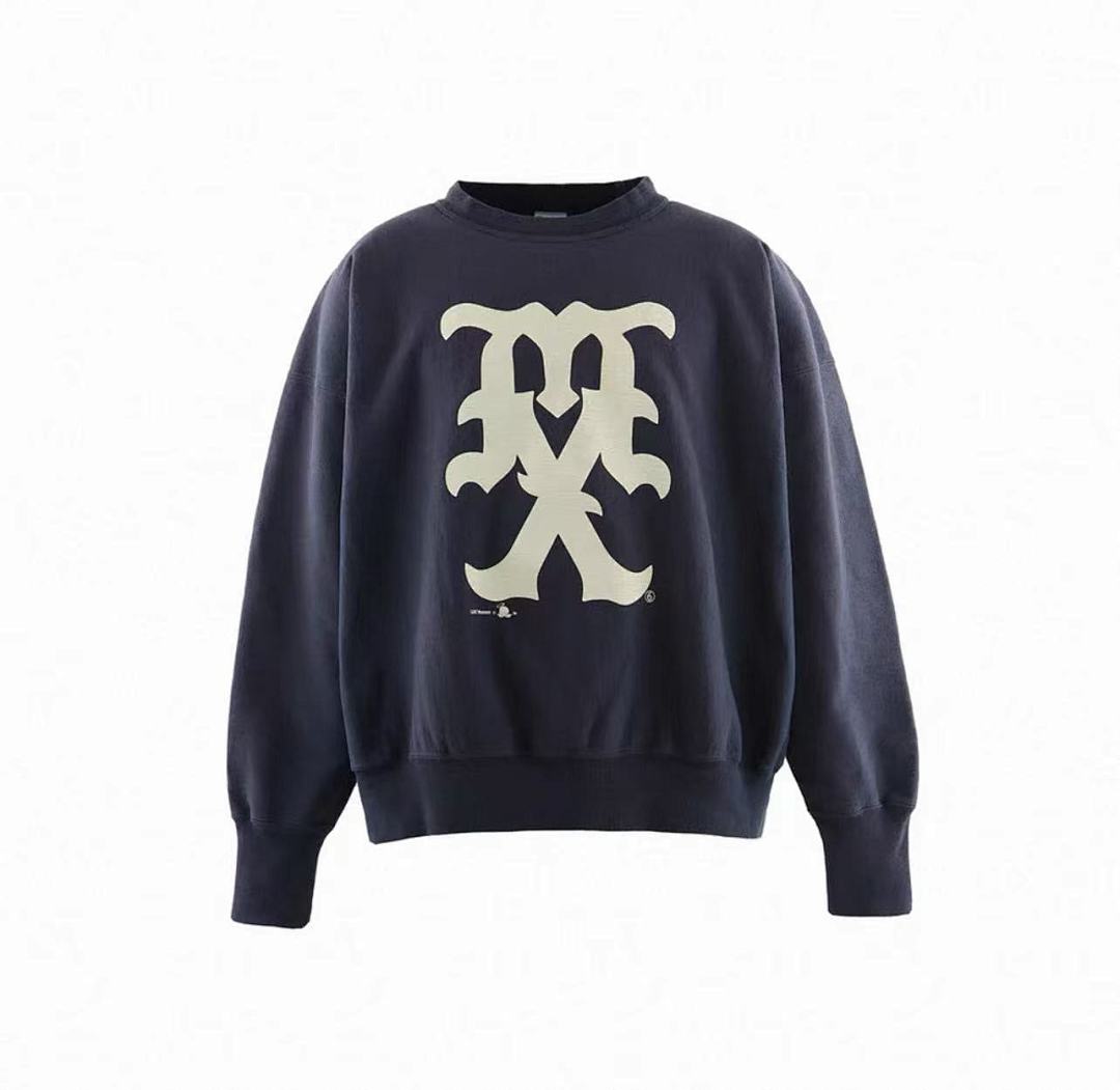 Saint MXXXXXX Gothic Monogram Vintage Navy Cropped Crewneck