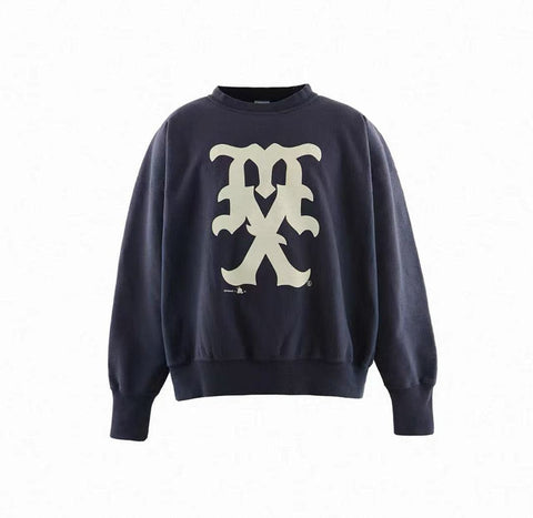Saint MXXXXXX Gothic Monogram Vintage Navy Cropped Crewneck