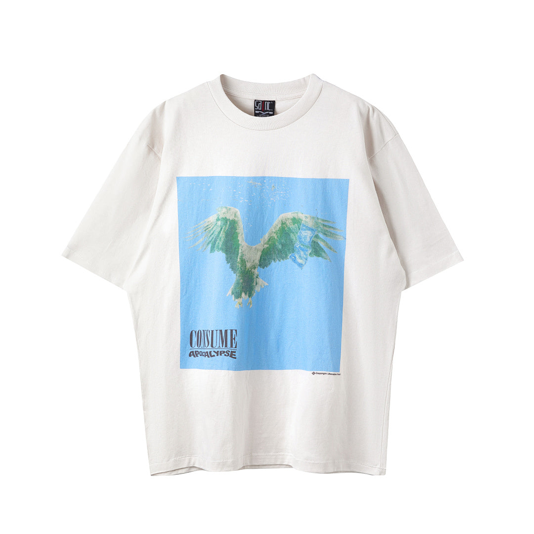 Saint Michael Consume Apocalypse Eagle Photo Vintage Off‑White Tee