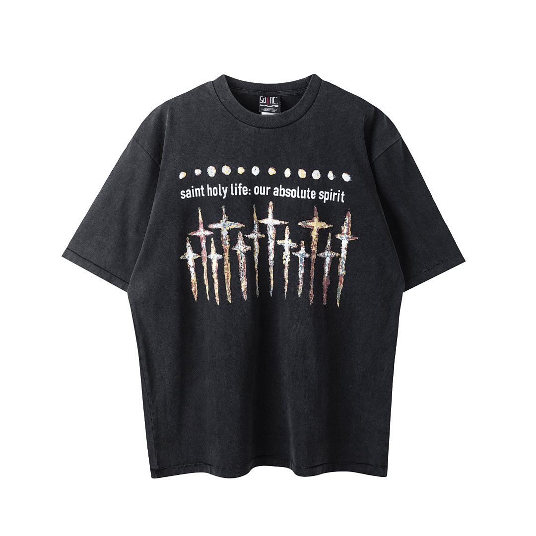 Saint Michael Holy Life Rustic Crosses Vintage Washed Black Tee
