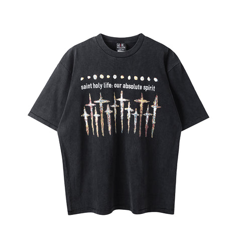 Saint Michael Holy Life Rustic Crosses Vintage Washed Black Tee