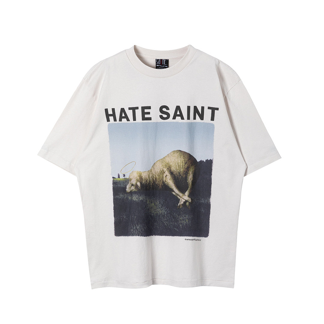 Saint Michael Hate Saint Halo Lamb Vintage Off‑White Tee