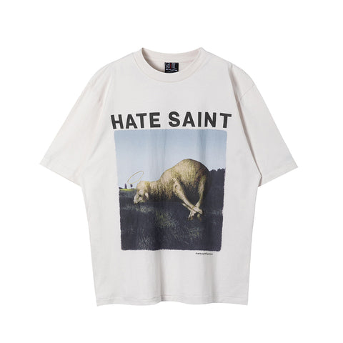 Saint Michael Hate Saint Halo Lamb Vintage Off‑White Tee