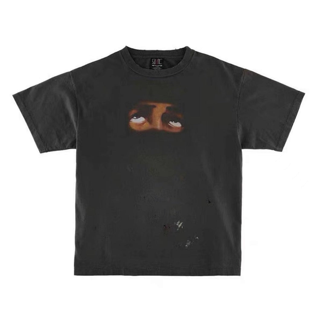 Saint Michael Masked Eyes Distressed Vintage Black Tee