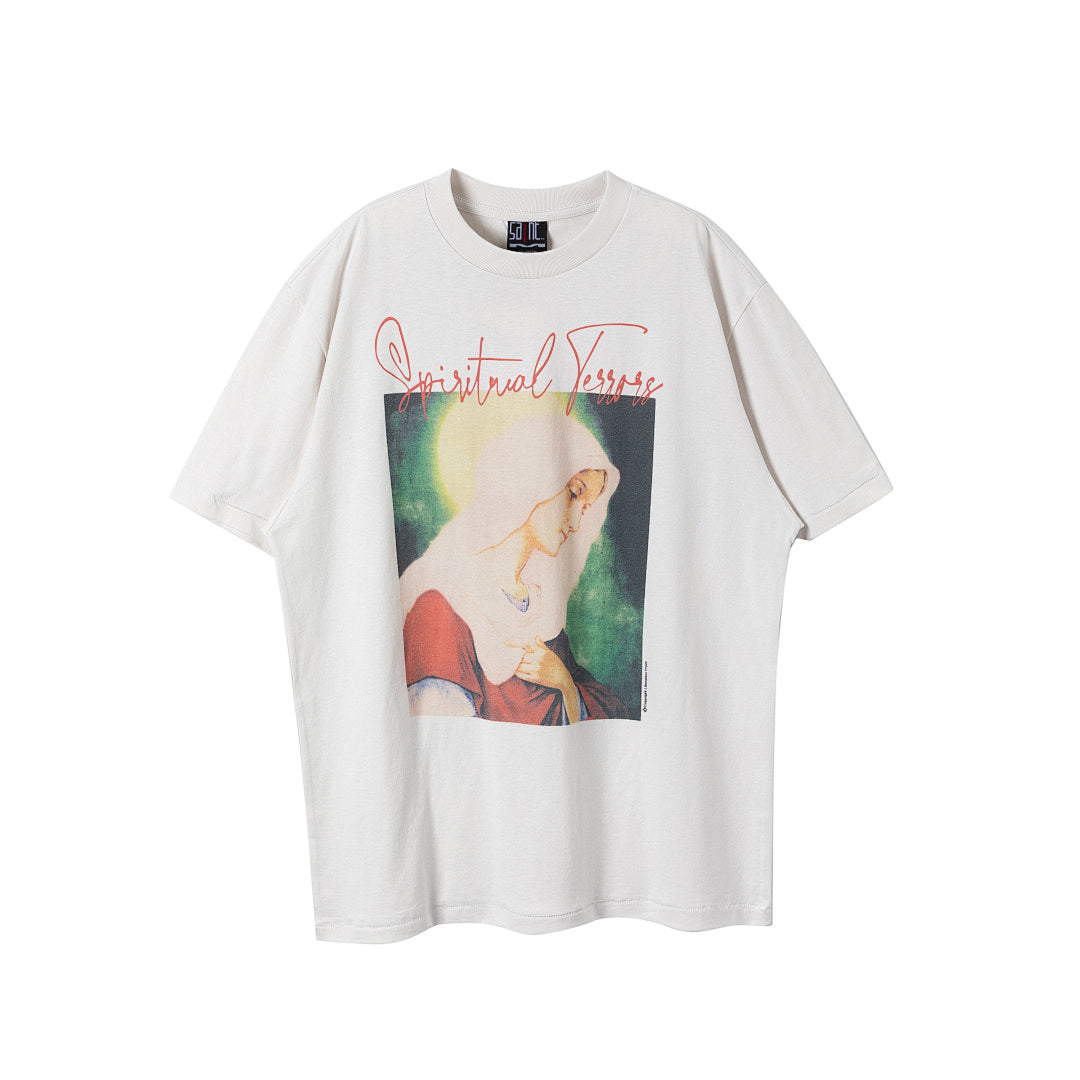 Saint Michael Spiritual Terrors Virgin Portrait Vintage Off‑White Tee