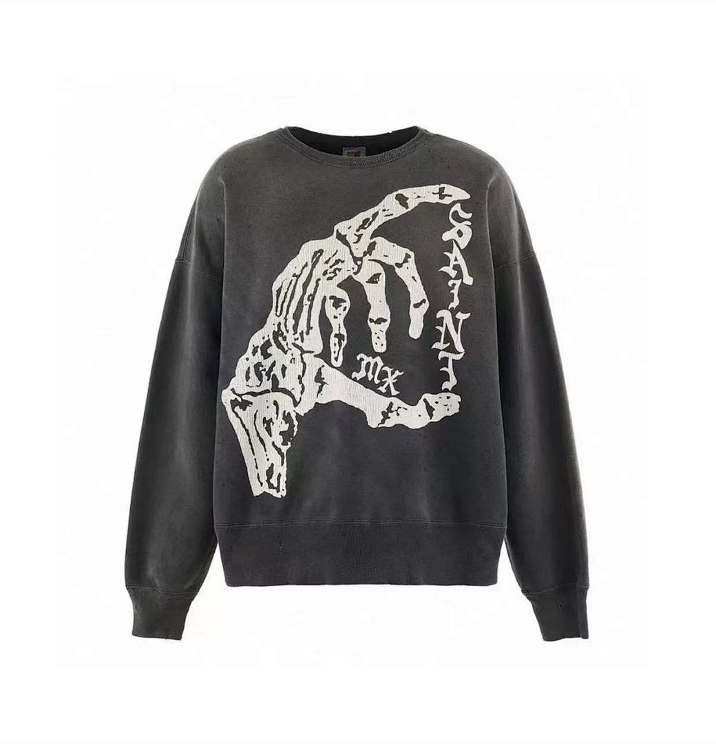 Saint MXXXXXX Skeleton Hand Vintage Distressed Crewneck Sweatshirt