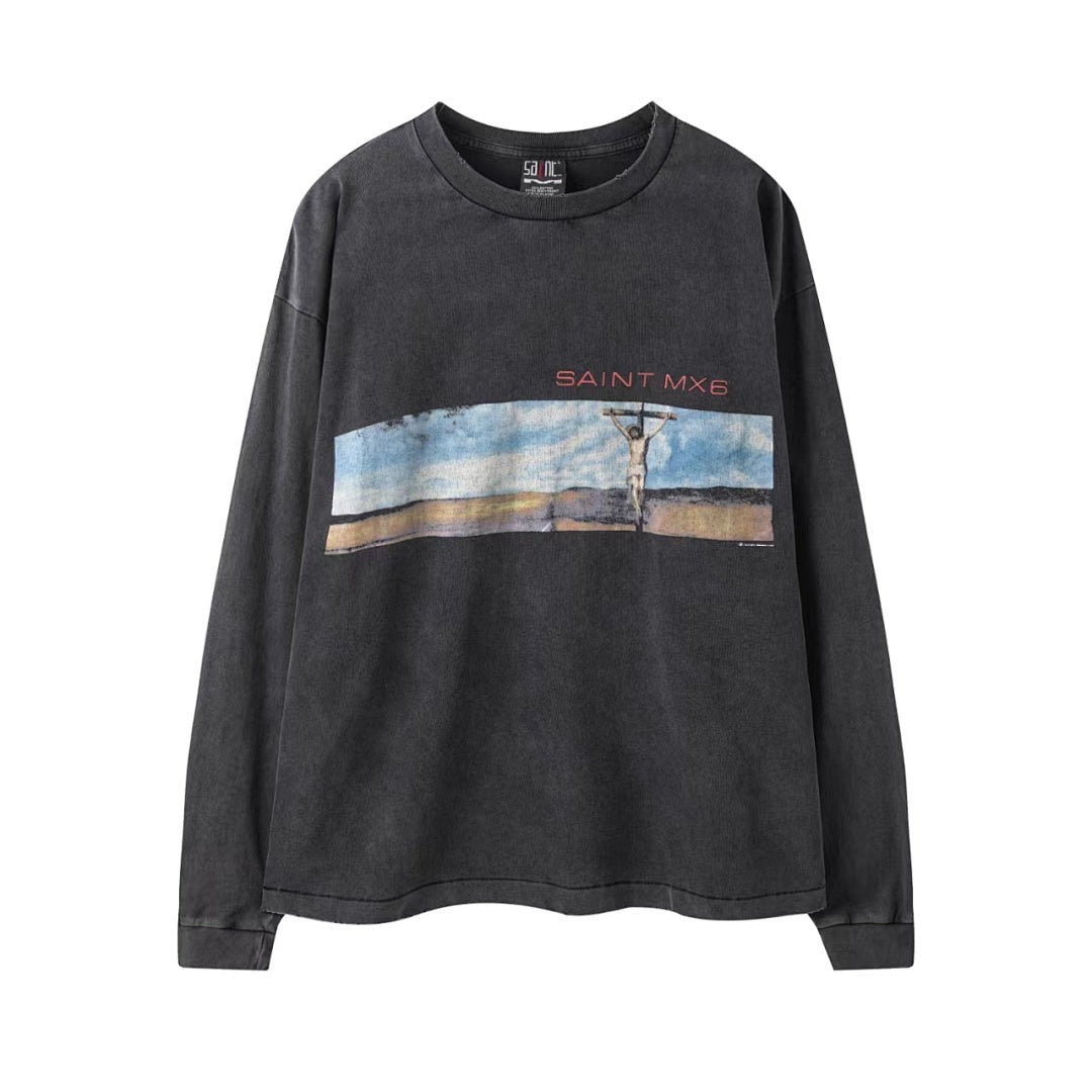 Saint Mx6 Desert Cross Vintage Washed Black Long Sleeve Tee