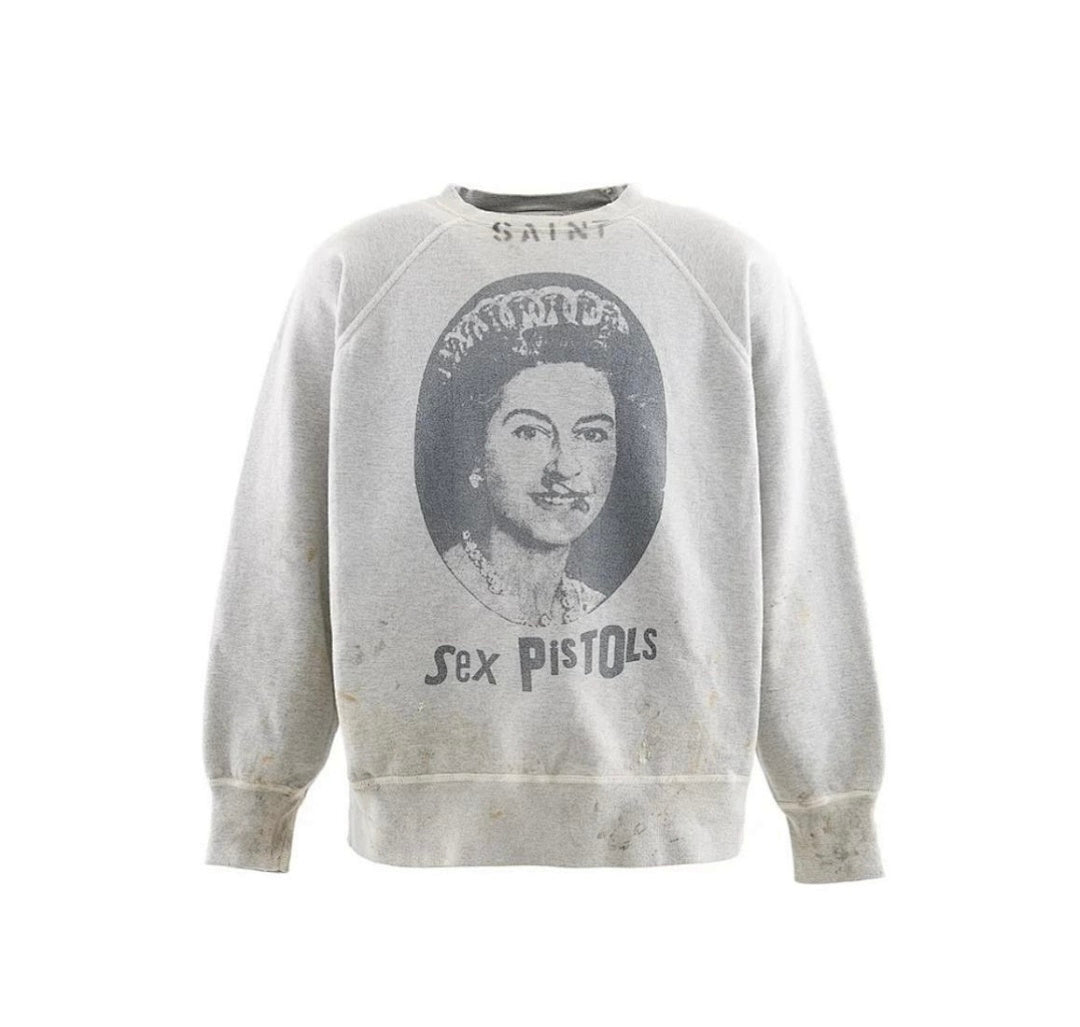 Saint MXXXXXX Sex Pistols Vintage Distressed Raglan Crewneck Sweatshirt