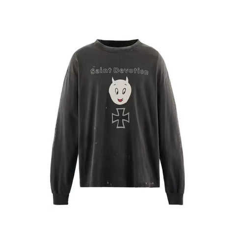 Saint Michael Saint Devotion Devil Cartoon Vintage Washed Long Sleeve Tee