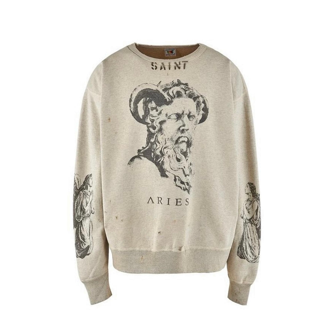 Saint MXXXXXX Aries Greek Statue Vintage Distressed Crewneck Sweatshirt