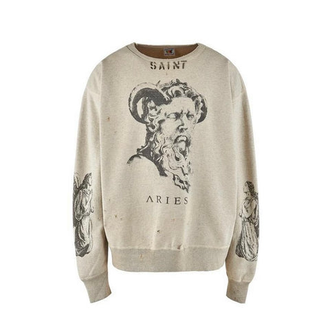 Saint MXXXXXX Aries Greek Statue Vintage Distressed Crewneck Sweatshirt