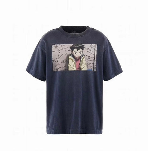 Saint Michael Oversized Anime-Graphic Tee - Faded Navy