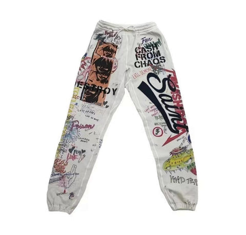 Saint Michael Full Graffiti Collage Vintage Off‑White Jogger Pants
