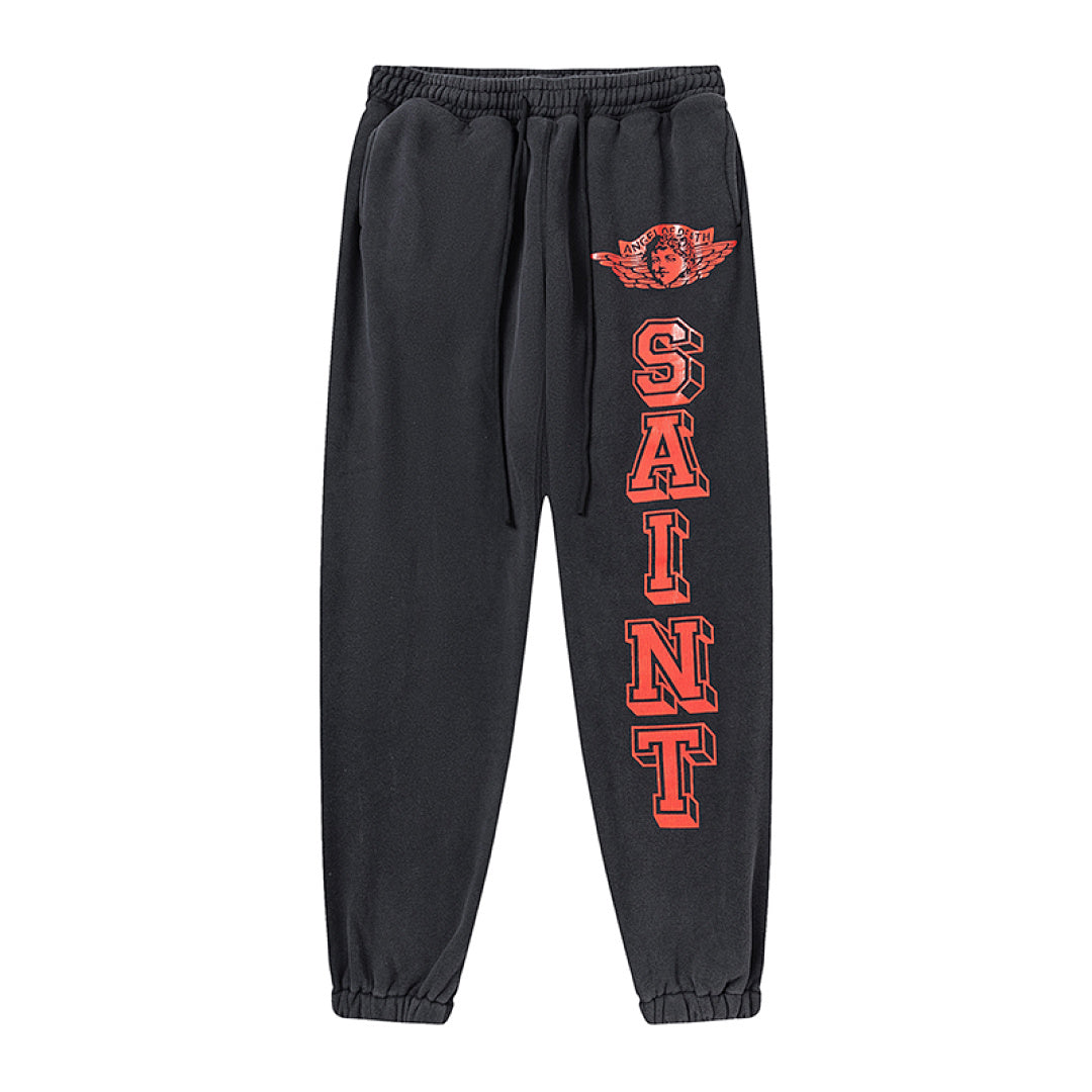 Saint Michael Angel Wing Vintage Black Varsity Jogger Sweatpants