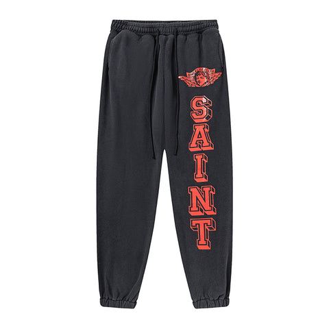Saint Michael Angel Wing Vintage Black Varsity Jogger Sweatpants