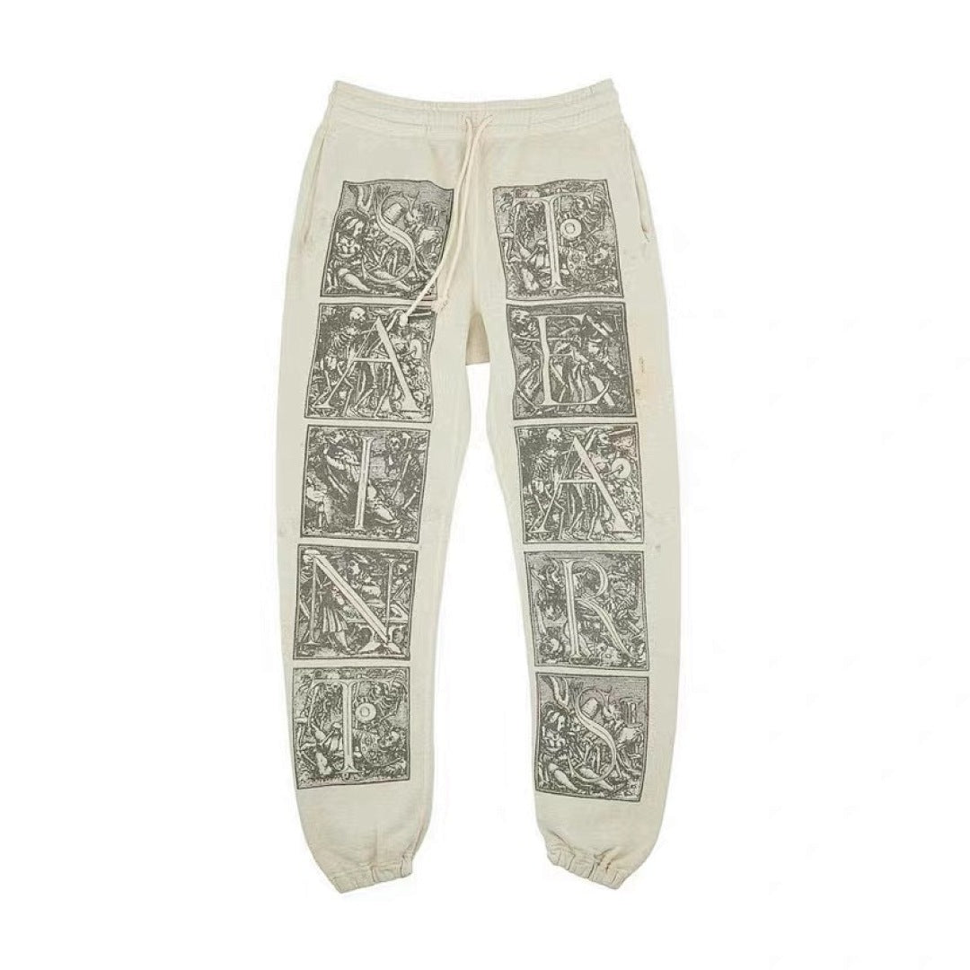 Saint Michael Medieval Woodcut Panel Print Vintage Off‑White Sweatpants
