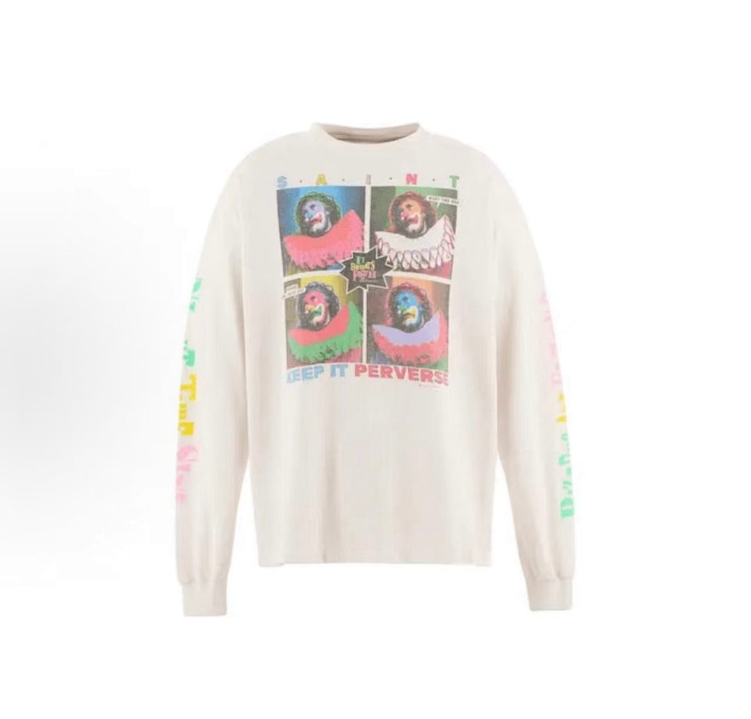Saint Michael Clown Poster Vintage Washed Off‑White Long Sleeve Tee