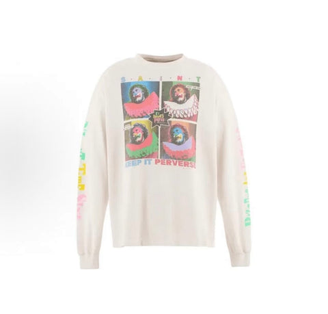 Saint Michael Clown Poster Vintage Washed Off‑White Long Sleeve Tee