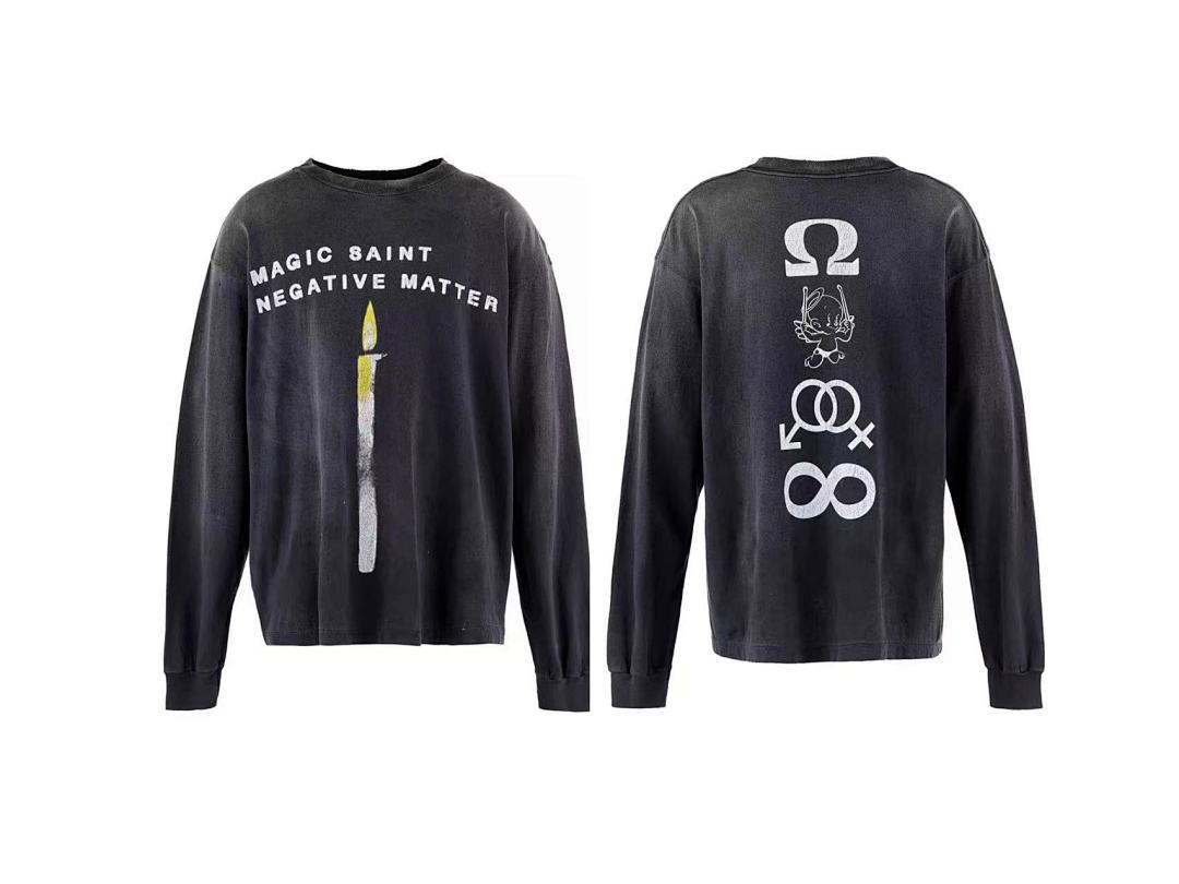 Saint Michael Magic Saint Candle Vintage Washed Black Long Sleeve Tee