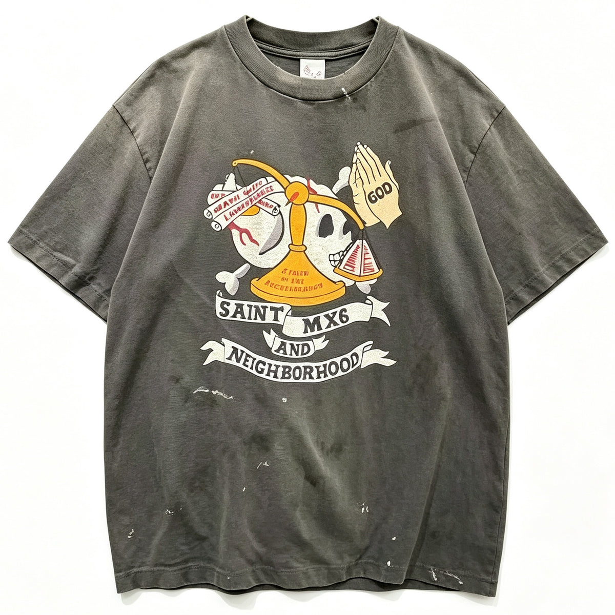 Saint MX6 And Neighborhood Scales Of Justice Vintage Distressed Tee