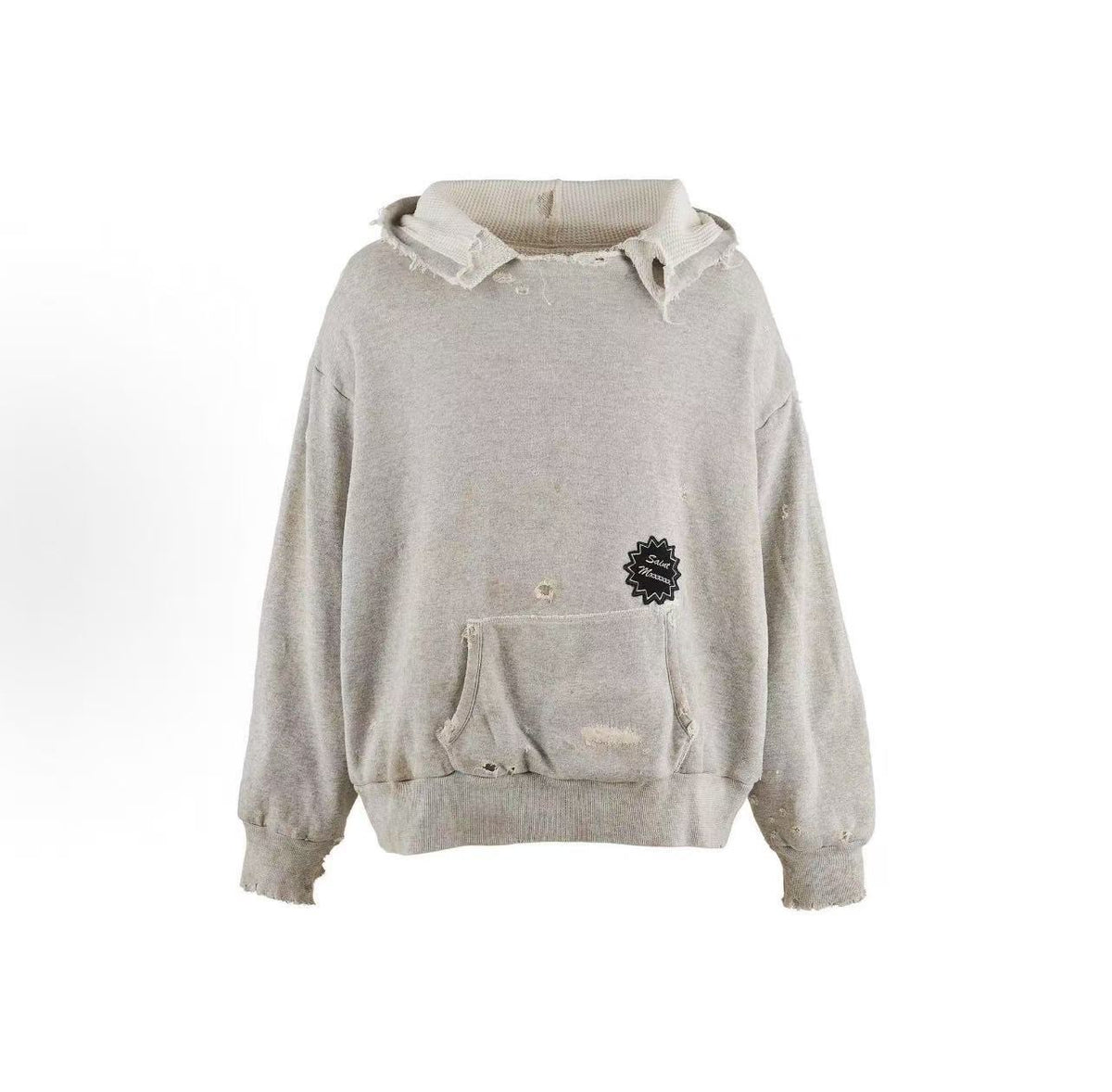 Saint MXXXXXX Patch Distressed Ripped Pullover Hoodie