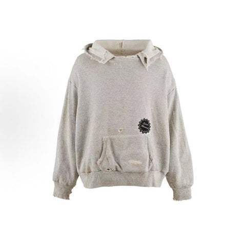 Saint MXXXXXX Patch Distressed Ripped Pullover Hoodie