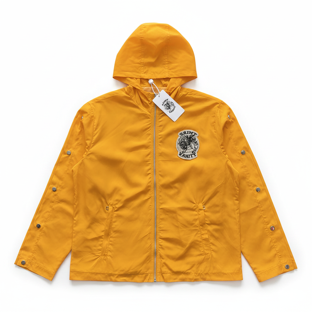 SAINT VANITY Embroidered Zip-Up Yellow Hooded Nylon Jacket