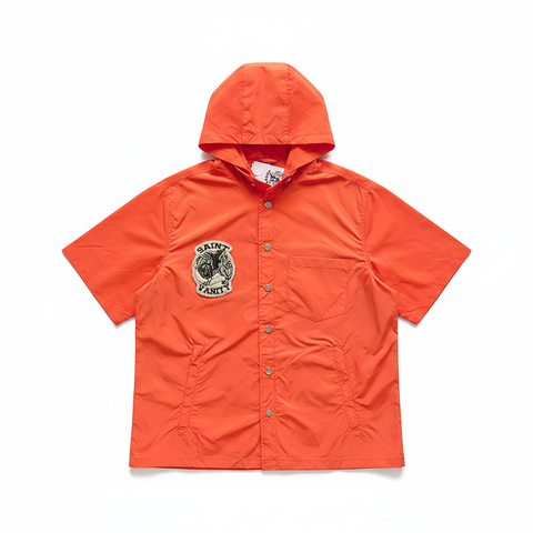 SAINT VANITY Embroidered Orange Hooded Nylon Jacket - White Background Flat Lay