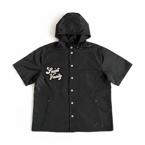 SAINT VANITY Embroidered Short-Sleeve Hooded Nylon Jacket - White Background Flat Lay