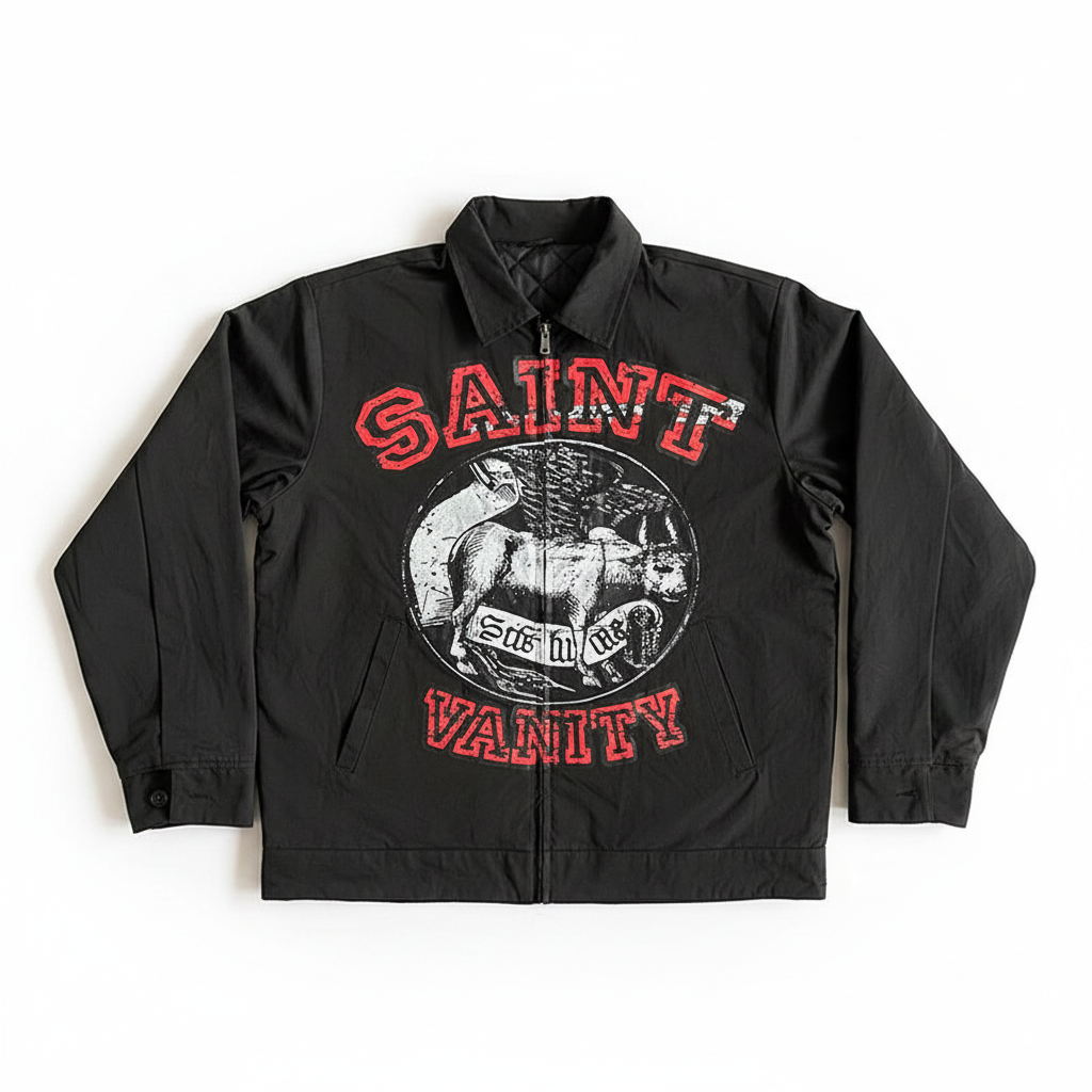 SAINT VANITY Vintage Graphic Zip‑Up Coach Jacket