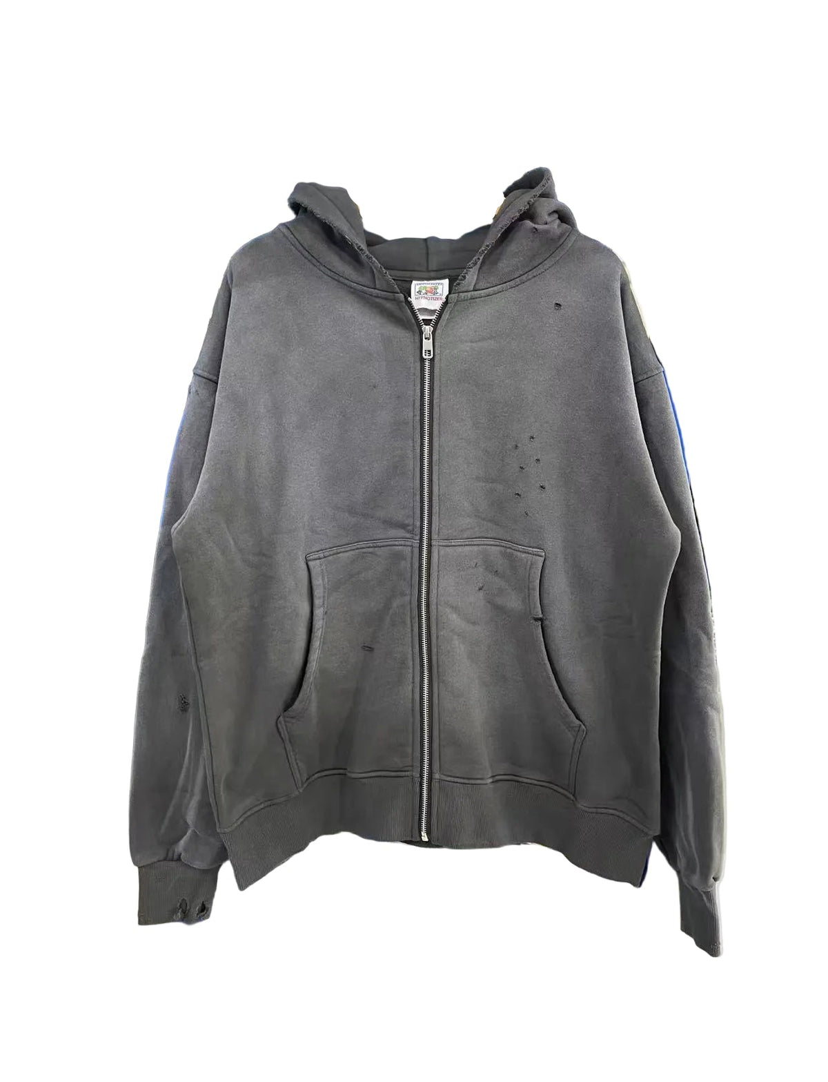 Saint Michael Washed Grey Distressed Zip Up Hoodie