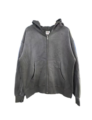 Saint Michael Washed Grey Distressed Zip Up Hoodie