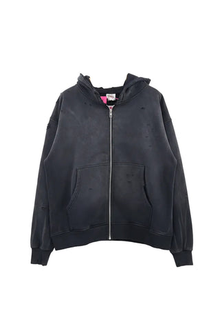 Saint Michael Washed Black Distressed Zip Up Hoodie