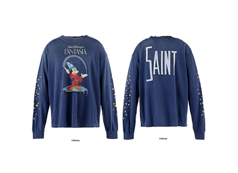 Saint Michael Fantasia Mickey Vintage Washed Navy Long Sleeve Tee